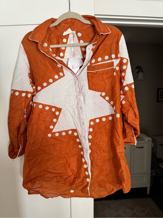 Julia Amory Jackets & Blazers - Julia Amory Orange Star-Print Lightweight Husband’s shirt